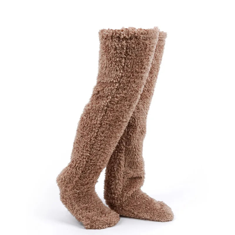 Hot Fluffy Thigh High Socks Teddy Legs Snuggle Long Paws Fuzzy Leggings over Knee Slippers Hairy Stockings